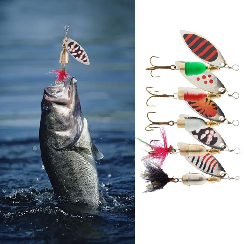 5 шт. Металлическая вращающаяся блесна для дальнего заброса с крючком, блестками, искусственными приманками, твердый металлический спиннер, простая в использовании