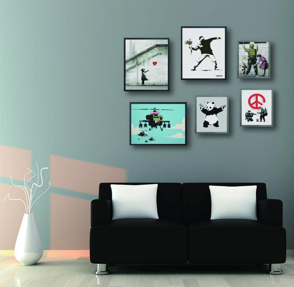 Рамка Bikosha Art, серая, 14x11 дюймов, Бэнкси Панда с пистолетами IBA-61754