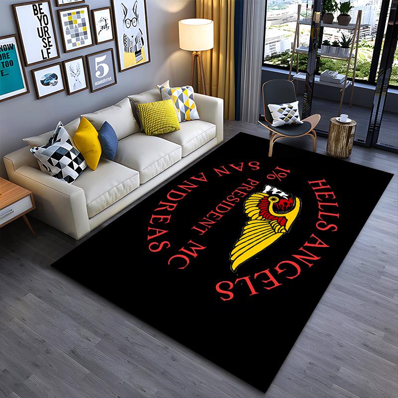 Red Skull Print with Golden Wings Flannel Non-Slip Rug for Living Room and Bedroom Decor
