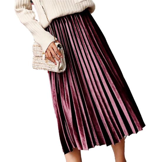 Women Midi Skirt Elastic High Waist Solid Color Loose Fit Long Skirt