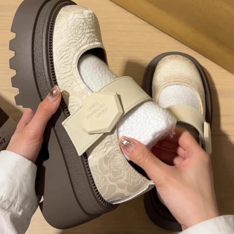 Женская Мода Черные Туфли Мэри Джейн Весна Уличные Женская Мода Толстая Подошва Нескользящая Платформа Увеличение Толстой Подошвы Одиночные Туфли