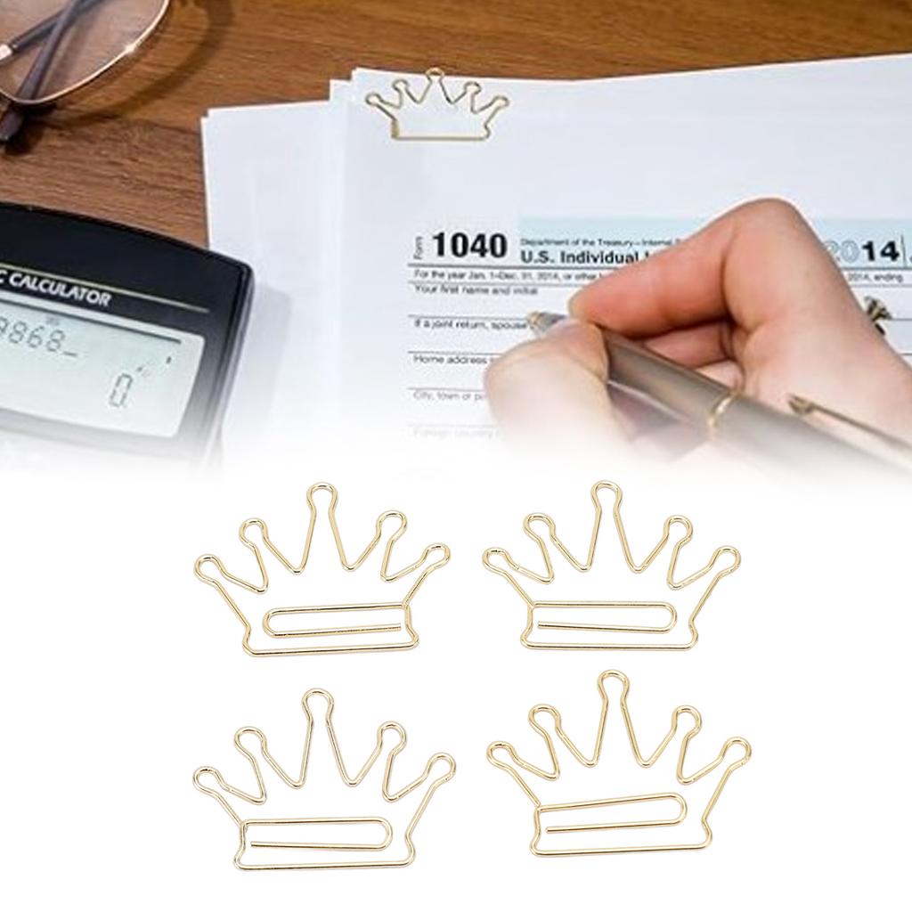 100Pcs Crown Shaped Paper Clips Iron Decorative Paperclips with Box for Books Notebooks Clipboards