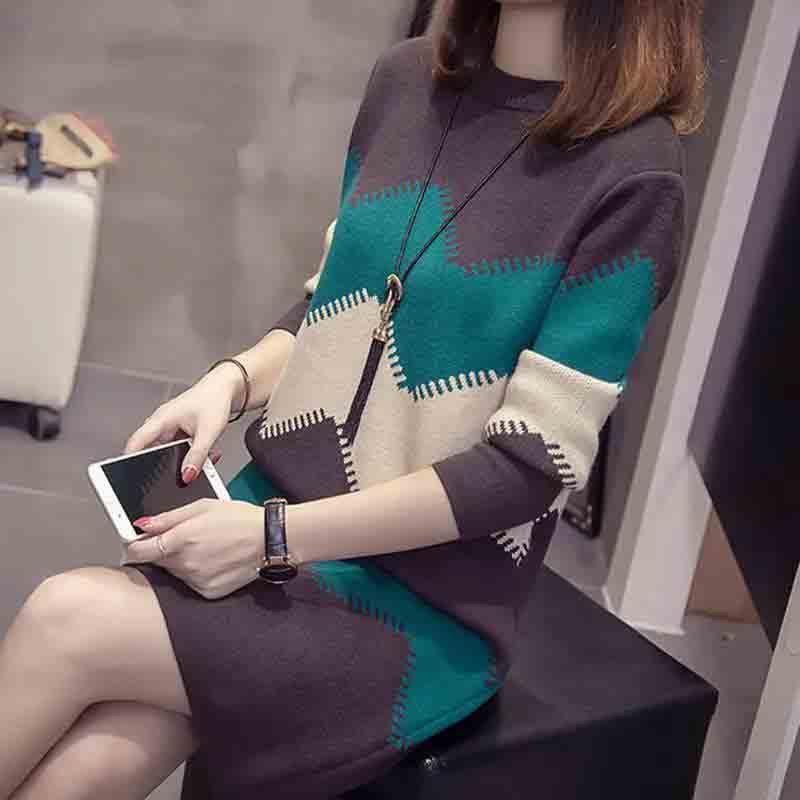 Large Size Women's Autumn Sweater Mid-length Knitted Loose and Slim Bottoming Shirt