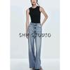 Summer New Product Women's Clothes Metal Button Decoration Cotton Retro High Waist Extra Wide Trouser Legs Denim 6688027