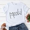 Cute Cat Cartoon Pattern Cotton T-Shirt Short Sleeve Round Neck Women Breathable  2d Print Tops