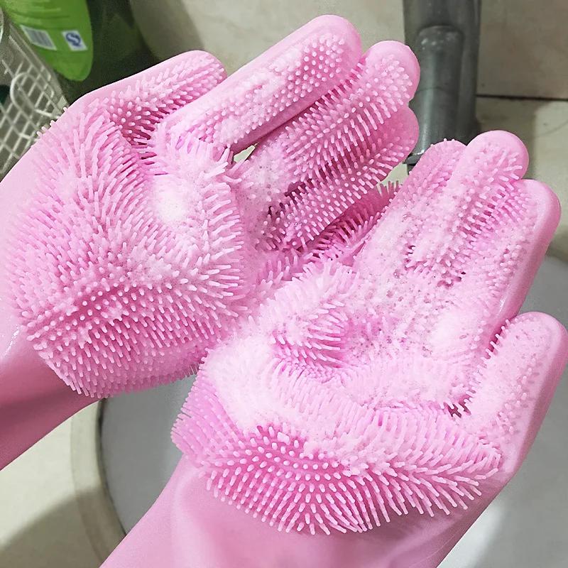 1 Pair Gloves Kitchen Silicone Cleaning Gloves Magic Dish Washing for Household Scrubber Rubber Kitchen Clean Tool