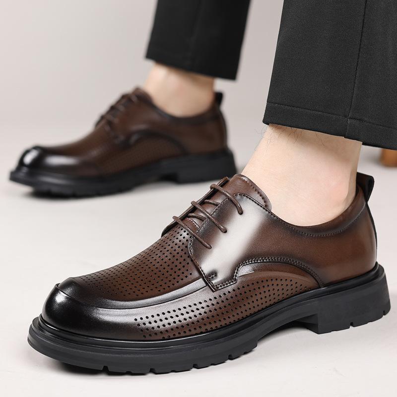 Summer Men Wedding Leather Shoes Business Men's Casual Shoes Youth British Style Hollow Breathable Shoes Big Size 38-46