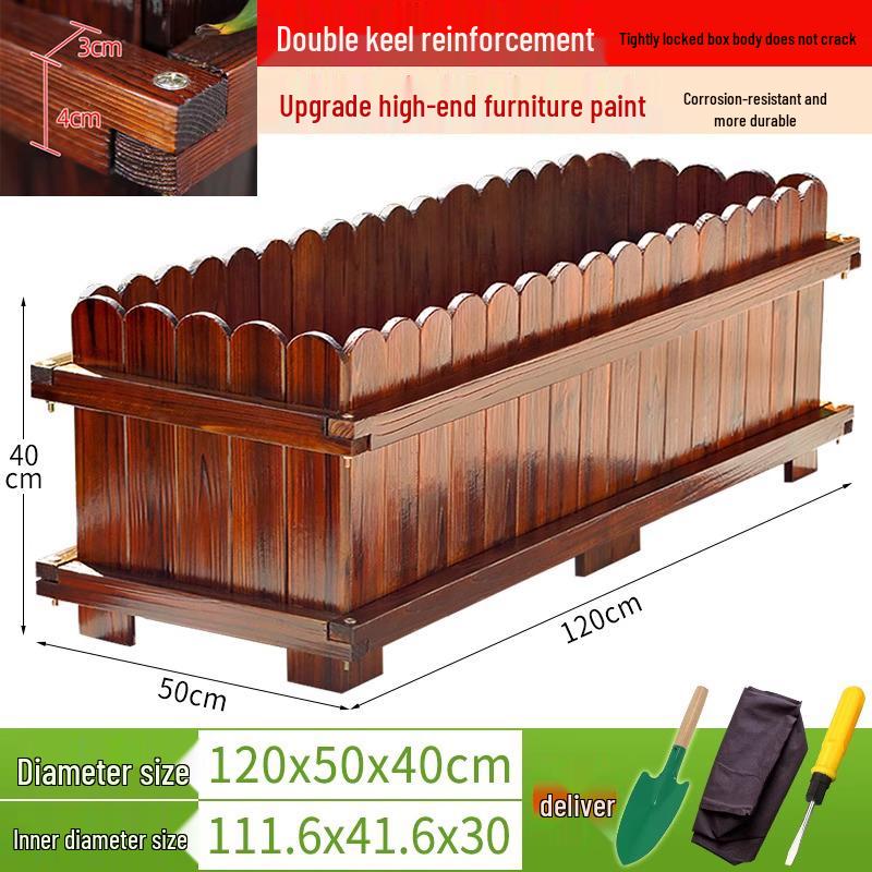 Outdoor Rectangular Wooden Flower Box and Vegetable Planter
