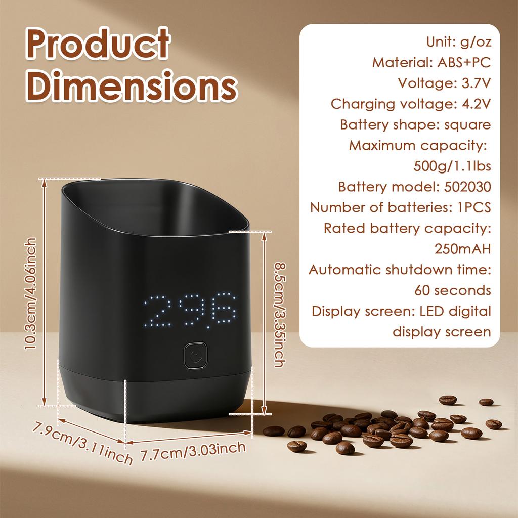 Electronic Coffee Scale Digital Coffee Bean Dosing Cup with LED Display USB High Precision Espresso Measurer Cups Easy Cleaning
