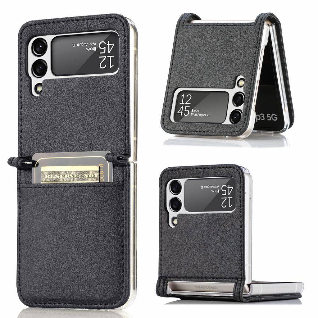 Anti -Scratch Luxury Leather Phone Coque Case For Samsung Galaxy Z Flip 4 5g Flip4 Flip 3 Flip3 Zflip4 Card Slot Funda Cover