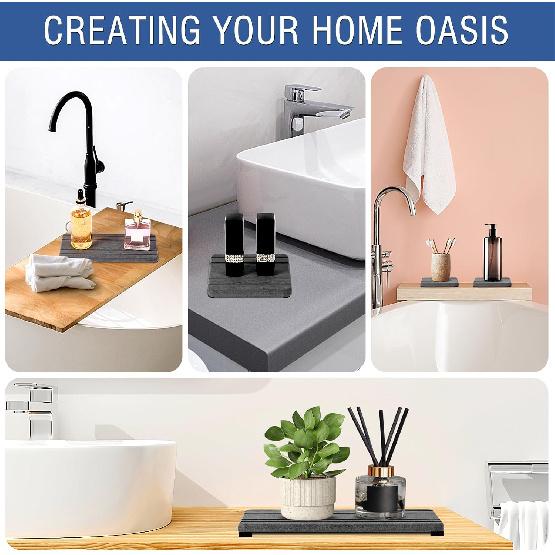 3PCS Water Absorbing Stone Tray, DryingNeat Diatomite Stone Sink Tray, tant Dry Sink Coasters, Kitchen Sponge Hand Soap Holder, Countertop Fast