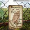 2D Flat, 1pc "Bless This House Oh Lord" Praying Hands Metal Aluminum Sign, Retro Christian Wall Decor, Indoor/Outdoor Decor, Yard Decor, Porch Decor