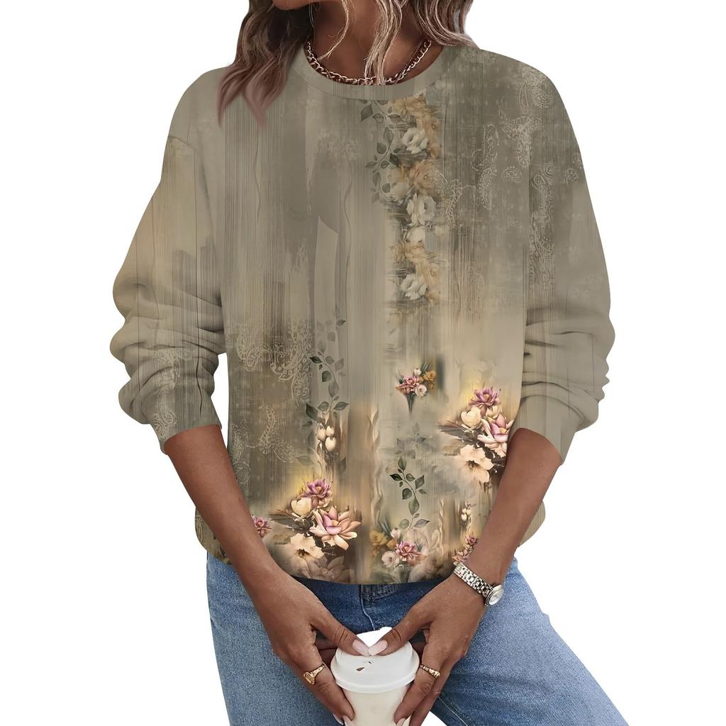 Женская осенне-зимняя повседневная толстовка с круглым вырезом и длинным рукавом с принтом