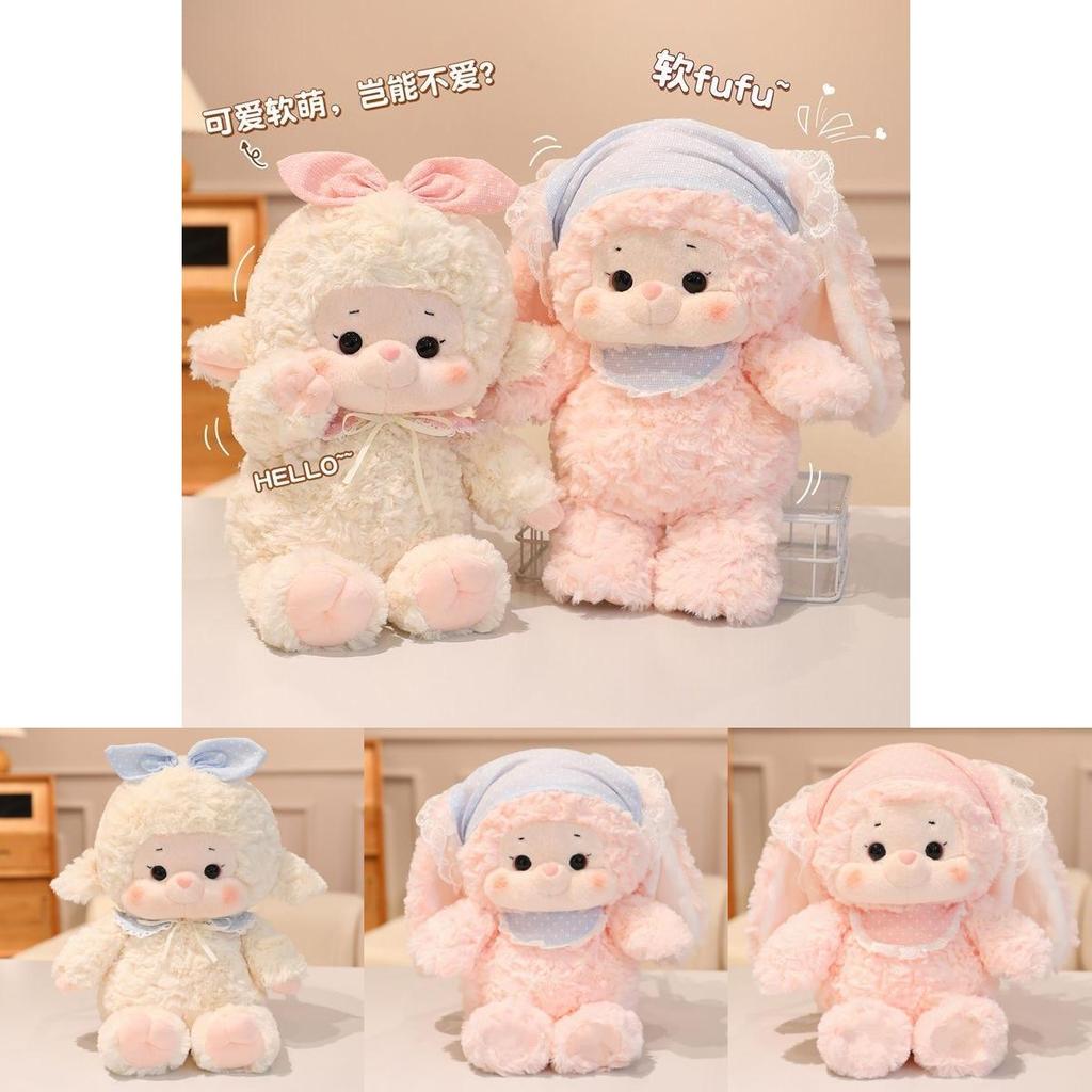 Plush Sheep Rabbit Toy With Polka Dot Bow And Scarf Decoration For Kids Kids Gift And Home Decor