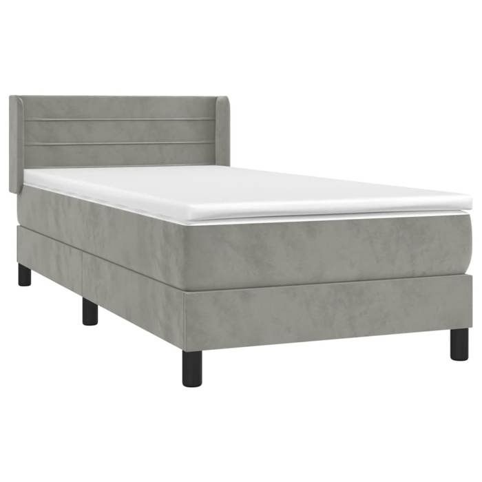 3130997 vidaXL Divan-lit Et Matelas Gris Clair 90x200 Cm Velours