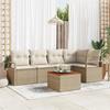 6-Piece Garden Sofa Set with Beige Cushions Poly Rattan Acacia 3356377