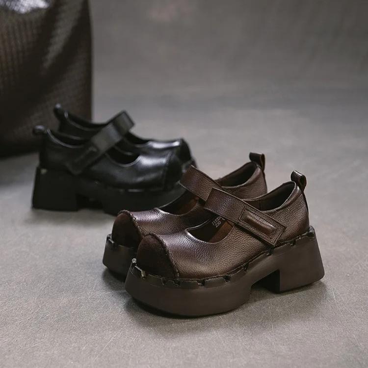 Johnature Женские туфли-лодочки на платформе, модные, с круглым носком, на высоком каблуке, из натуральной кожи, на толстой подошве