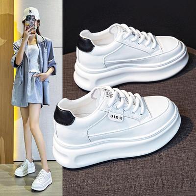 Женские кроссовки на платформе из натуральной кожи — корейский стиль для весны и осени 2025 года