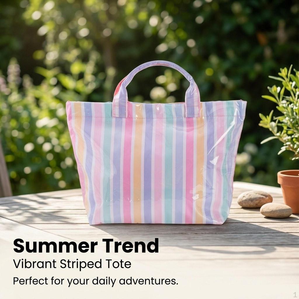 Beach Case PVC Stripe Work Tote for Vacation Errands Gym Traveling