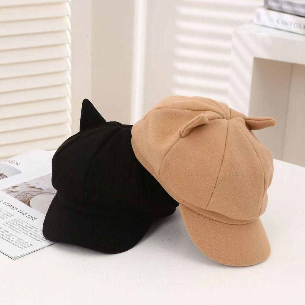 Vintage Beret Hat Cute Cat Ears Octagonal Cap Fashion Peaked Caps for Women Girls