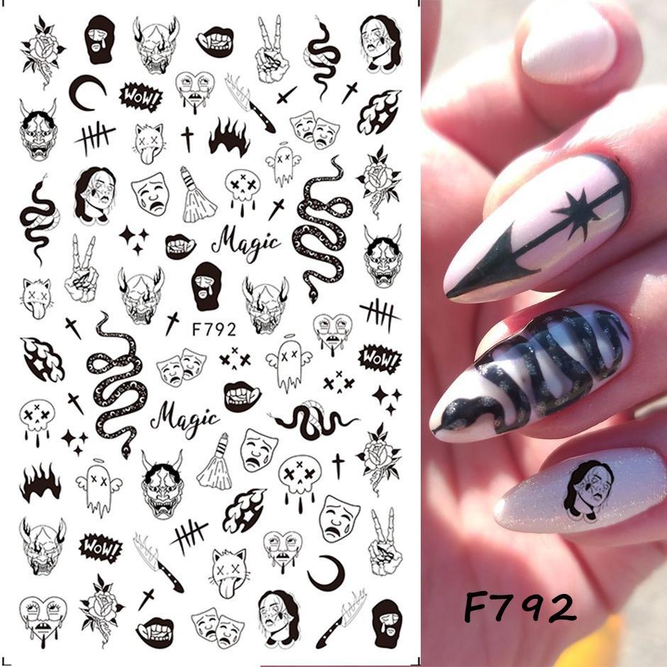 Cute Halloween Evil Nail Design Sticker Green Cartoon Skull Ghost Spooky 3D Punk Manicure Slider Decals DIY Nail Art