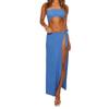 Women's Strapless Bandeau Tube Split Cut Out Dress Sleeveless Maxi Dresses