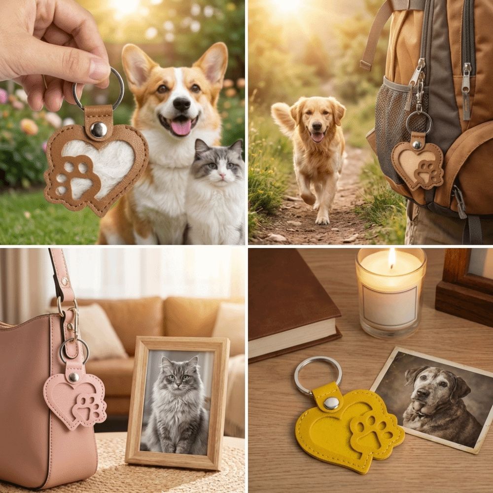 PU Leather Pet Hair Key Chain Portable Memorial Key Chain Pet Hair Storage Bag Pet Loss Memorial