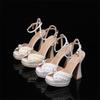 Summer Beaded Thick Heeled Women Gladiator Sandals Luxury Pearls Platform Wedges 14cm High Heels Wedding Banquet Shoes