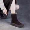 Johnature Зимние сапоги из натуральной кожи с толстой подошвой из нубука и коровьей кожи, теплые женские сапоги до середины голени из плюша