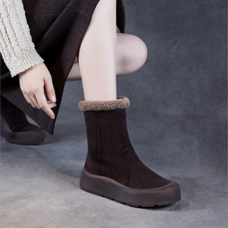 Johnature Зимние сапоги из натуральной кожи с толстой подошвой из нубука и коровьей кожи, теплые женские сапоги до середины голени из плюша