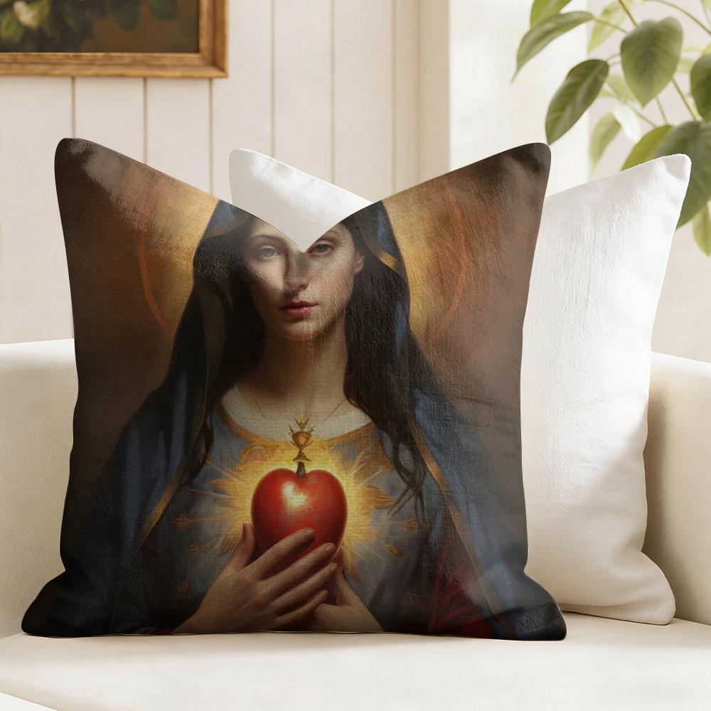 Blessed Virgin Mother Mary Cushion Cover Summer Linen Pillow Case Organic Fabric Cushion Cover DoubleSided Sofa Home Decor