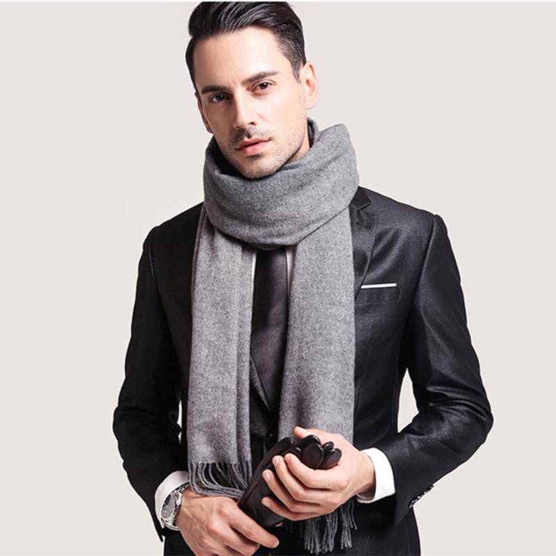 Windproof Shawl Winter Men Lengthened Thickened Imitation Cashmere Solid Color