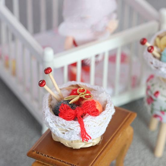 Модель инструмента для вязания, красочная миниатюрная бамбуковая корзина, плетеный шарик из пряжи, украшение для кукольного домика, украшения