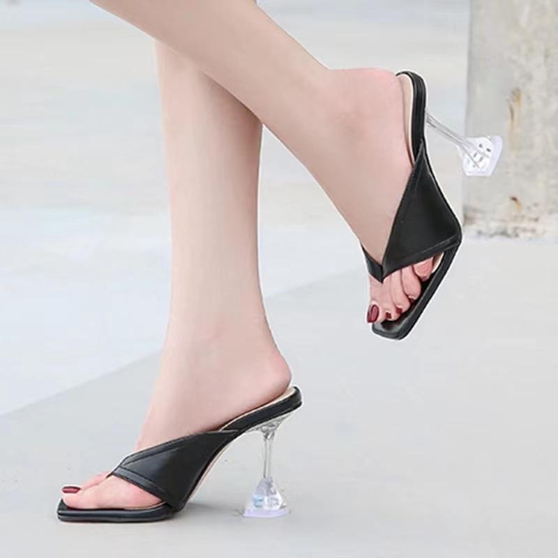 Women Plus Size Sandals New Square Toe High Heel Fashion Open Flip Flops Design Quality Slippers Indoor Zapato