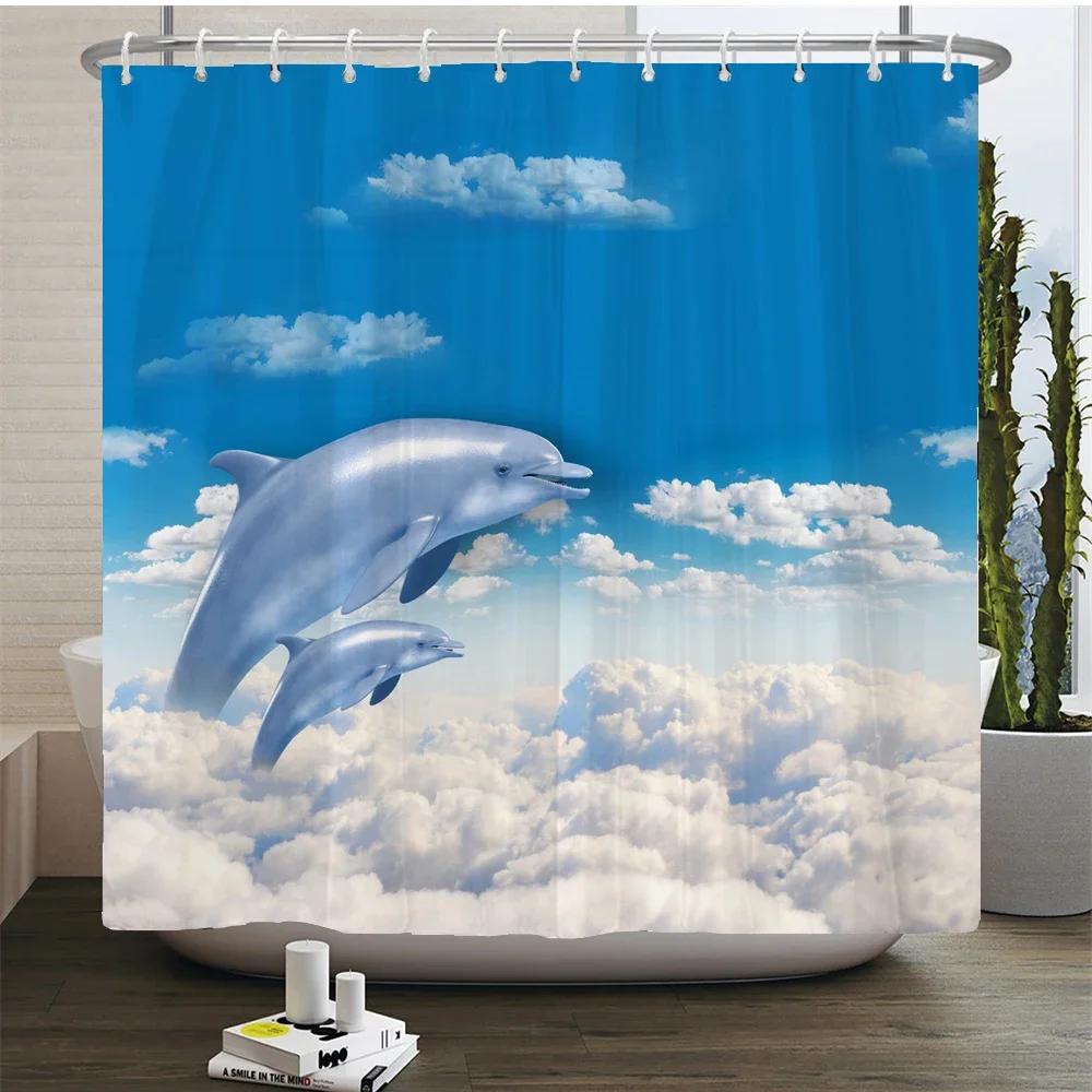 3d Bathroom Curtains Ocean Fish Jellyfish Shell Starfish Dolphin Anchor Shower Curtain Waterproof Fabric Cartoon Boy Bath Screen