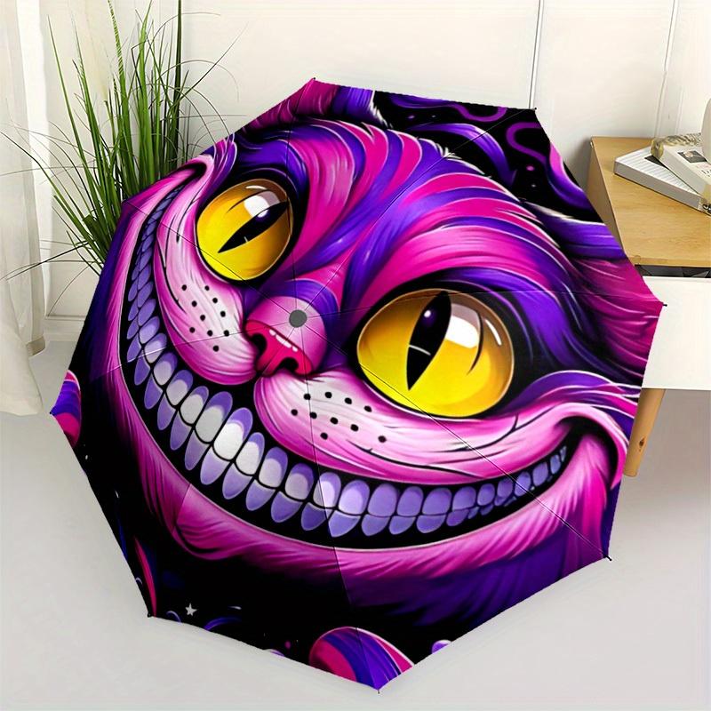1pc Cheshire Cat Fantasy Automatic Open/close Folding Compact Umbrella, 8-Rib Sturdy Canopy, Lightweight Portable, Everyday Use, Gift, 105