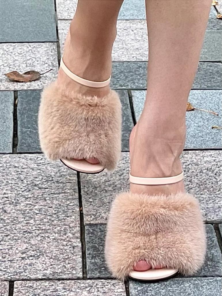 Модные женские меховые тапочки, сексуальные сандалии-гладиаторы с открытым носком, модельные туфли-лодочки, летние женские туфли на танкетке, туфли-лодочки на странном каблуке, высокие каблуки
