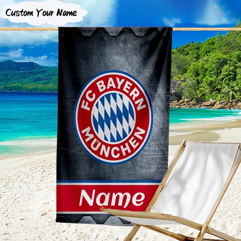 1PC Custom Name Beach Towel Bayern Munich Crest Beach Towel, Suitable for Camping, Travel, Beach Accessories, Super Absorbent, Family Gift