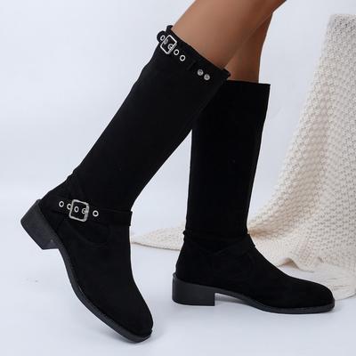 2024 Зимняя повседневная обувь для женщин Слипоны Женские полусапоги Квадратный каблук Низкий каблук Женская обувь Пряжка ремня Женские сапоги