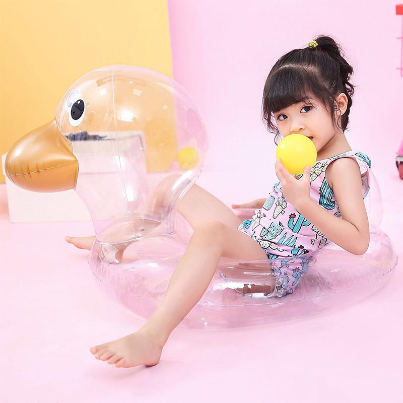 Прозрачный надувной круг для плавания в виде утки с большой головой для младенцев 0-7 лет Толщина ПВХ 0,25