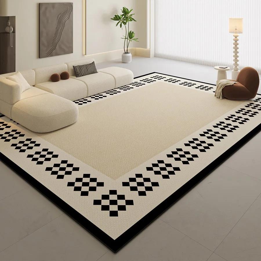 Soft Shaggy Cream Living Room Rug Non-Slip Backing Stain-Resistant Easy Clean Large Area Carpet for Sofa Bedside
