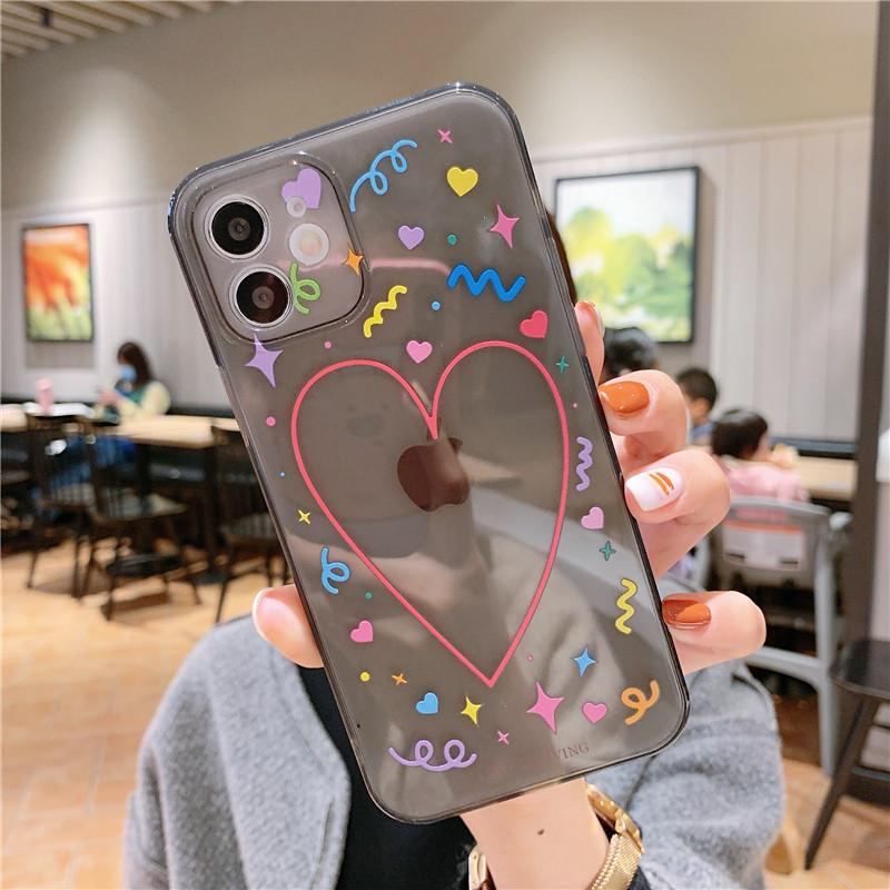 Прозрачный чехол для телефона с сердечком для Iphone 11 12 Pro Mini X Xs Max Xr, милый мягкий прозрачный чехол из ТПУ для Iphone 7 8 Plus, чехол