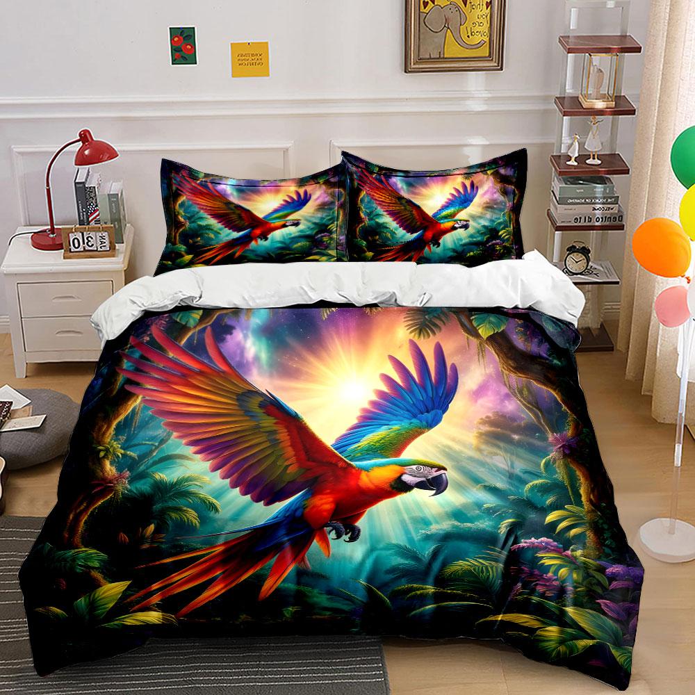 Colorful parrot soaring rainforest Bedding Set for Kids Luxury Gift 3pcs Digital Print Comforter Set Soft Comfortable