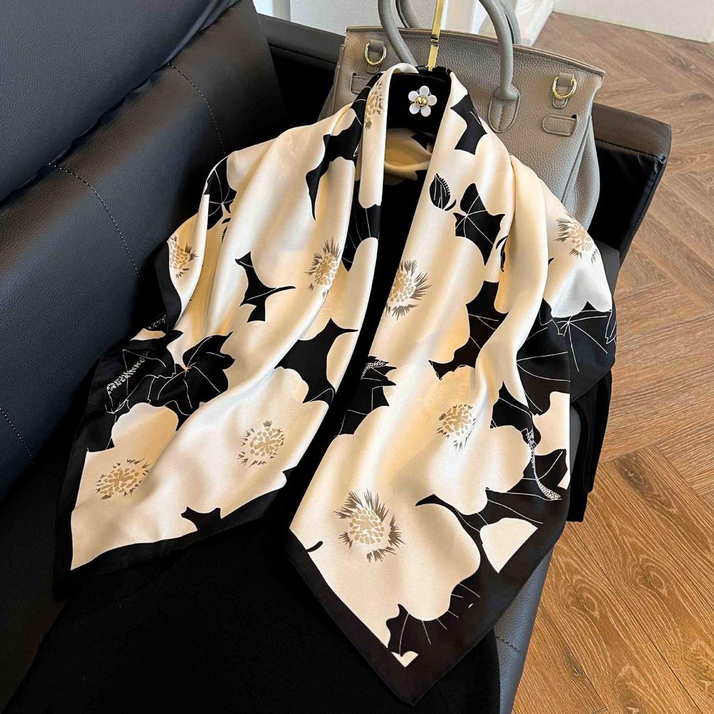 Square scarf 91CM large square scarf imitation silk satin scarf temperament women's shawl scarf headscarf windproof silk scarf thin
