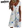 GMXIA Женская мода лето весна цветочный принт с коротким рукавом V-образным вырезом повседневные платья