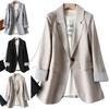 Women Fall Spring Suit Coat Formal Business Style Solid Color Single Button Long Sleeve Lapel Pockets Striped Cuff Slim Fit OL Commute Cardigan