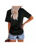 Women's Letter Print Crew Neck T-Shirt Short Sleeve Loose Basic Tee with Pocket