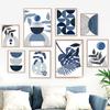 Boho Blue Abstract Posters And Prints Modern Mid Century Geometry Line Wall Art Monstera Leaf Canvas Painting Indoor Room Decor