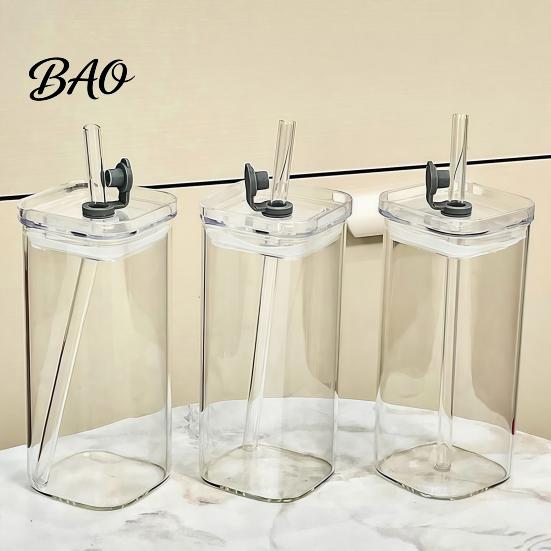 Versatile Glass Cups for Smoothies Cup with Lid And Straw, Square Clear Borosilicate Heat Stylish Parties Events Resistant Tumbler, Portable Drinking