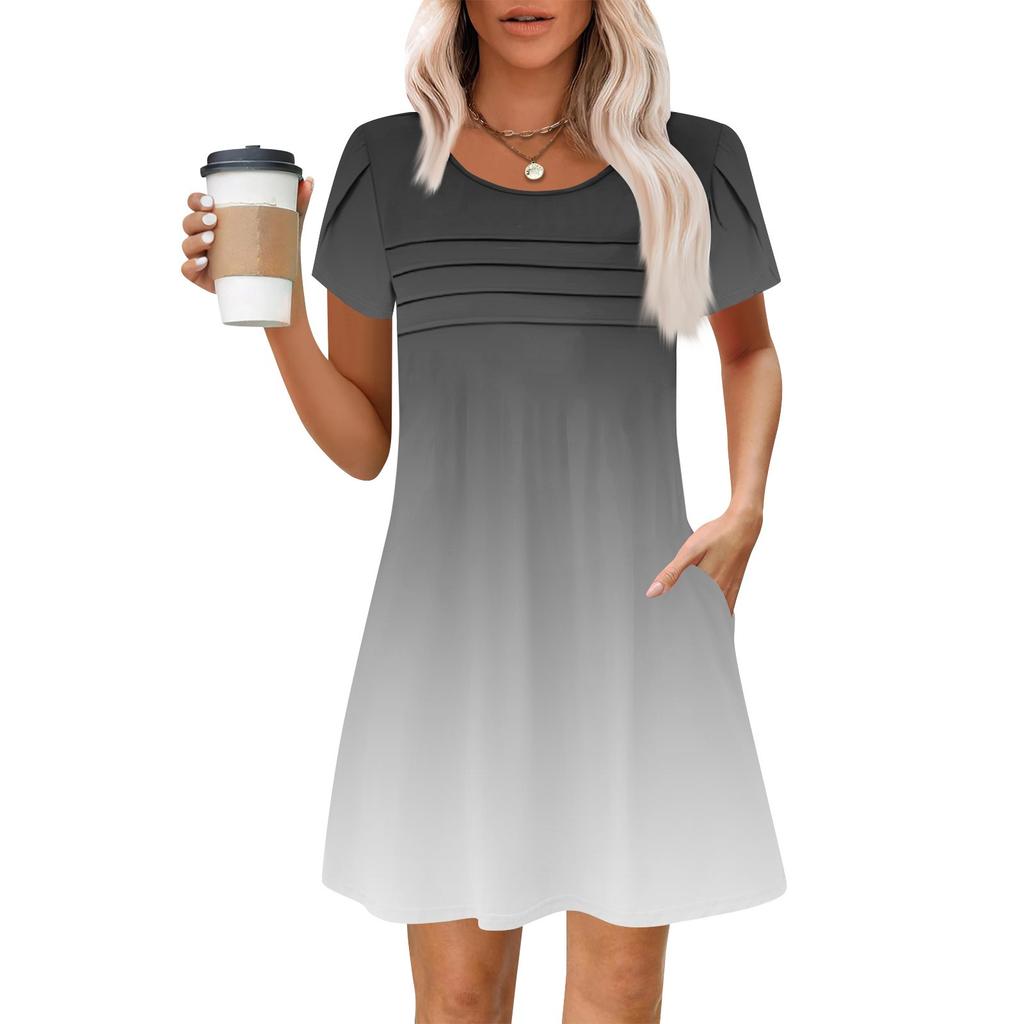 Женские летние повседневные лепестковые узкие полосатые плиссированные однотонные платья